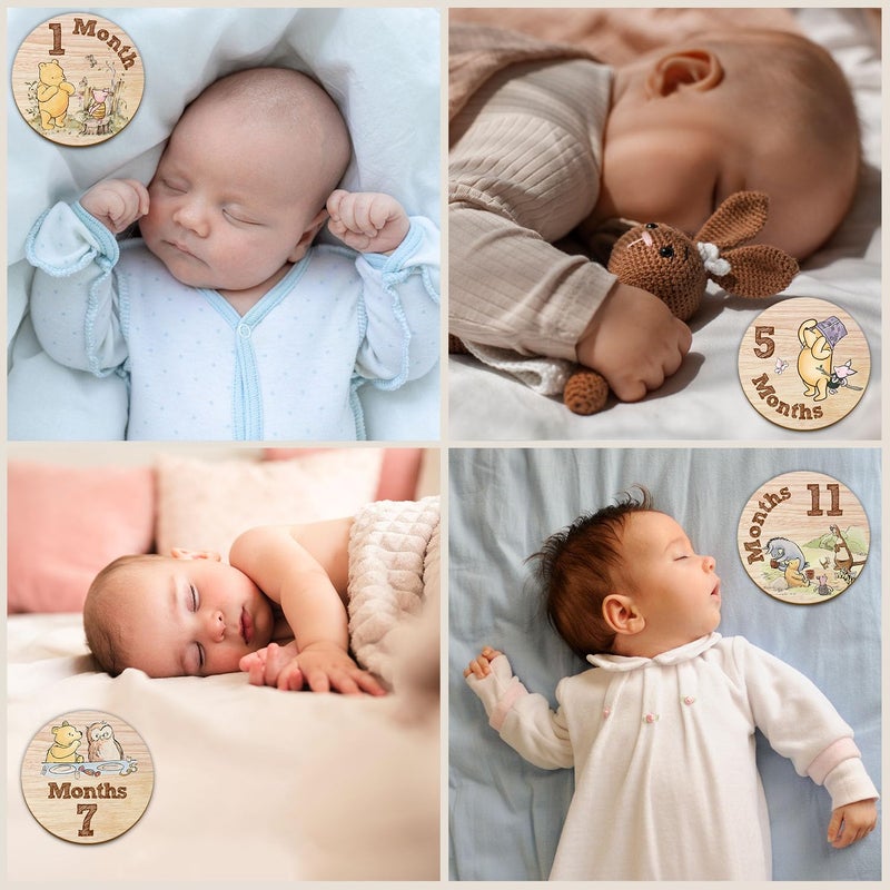 Hatzelou 7Pcs Baby Monthly Milestone Circles, Winnie Baby Stuff, Double-Sided Printing Months Baby Milestone Wooden Keepsake, Milestone Wooden Circles Stuff for for Documenting Growth - Image 4